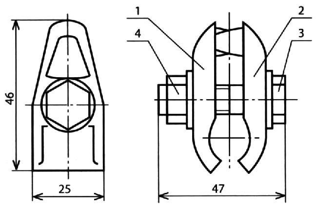 Зажим струновой для несущего троса КС-046-1 Зажим струновой для несущего троса КС-046-1